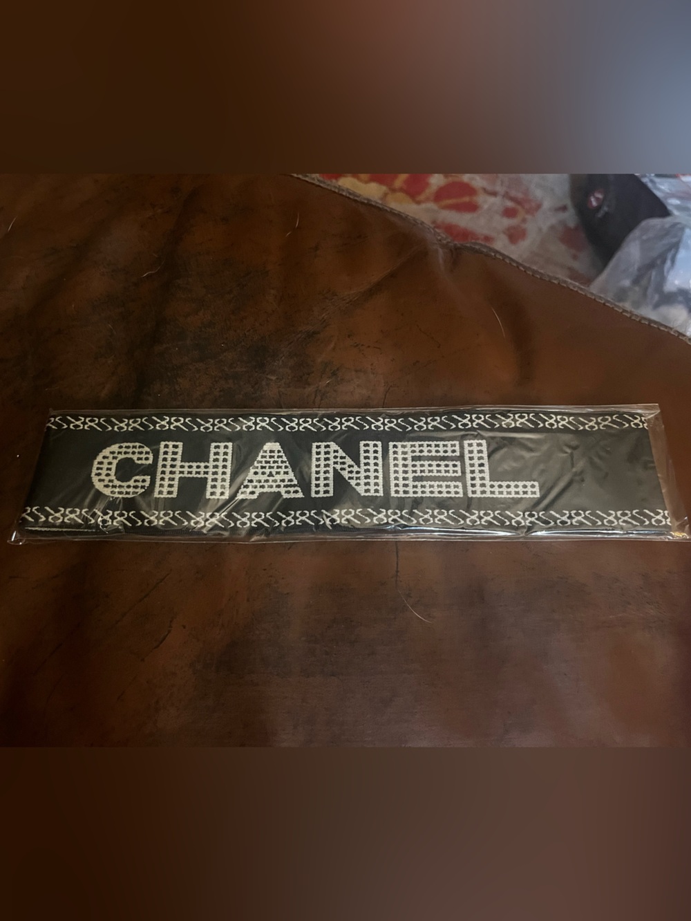 ⚫️ Double C Designer Black Beige Spell Out Stretch Headband